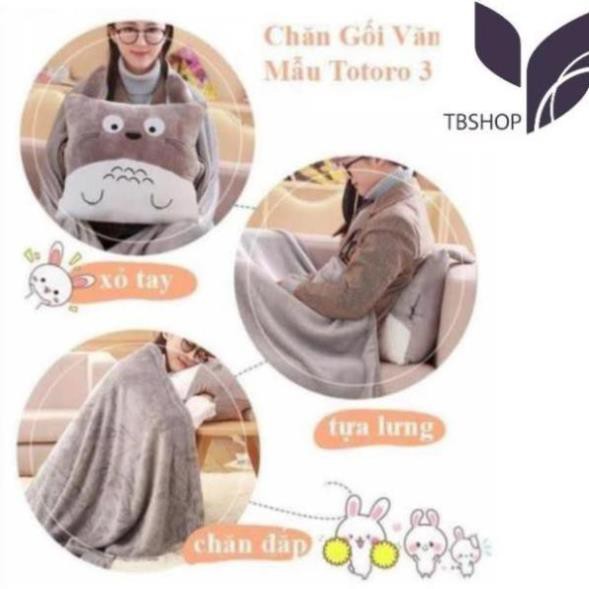 Bộ chăn gối văn phòng 3 in 1 Totoro vuông màu xám có thể mang đi du lịch tiện lợi