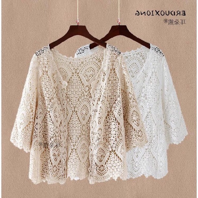 Set biển - set 3 món - bra vây cá mix ngọc + quần ren hoa sóng + choàng ren vỏ sò (có tách rời)