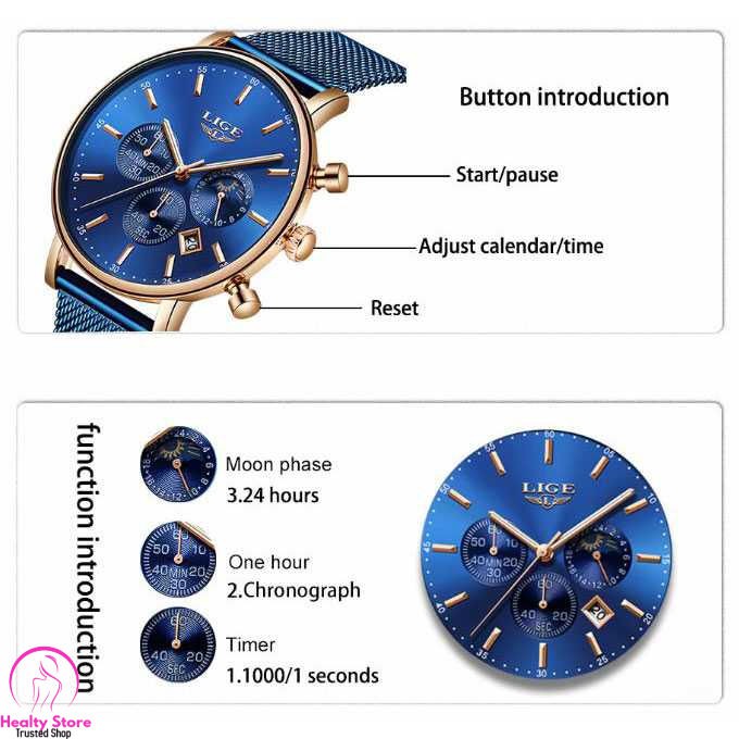 Lige Đồng Hồ Quartz Chronograph Chất Liệu Thép Không Gỉ 9894