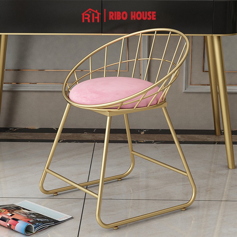 Ghế bàn trang điểm RIBO HOUSE đệm vải nhung nỉ, ghế lùn trang trí phòng ngủ ban công quán cafe spa nails RIBO55