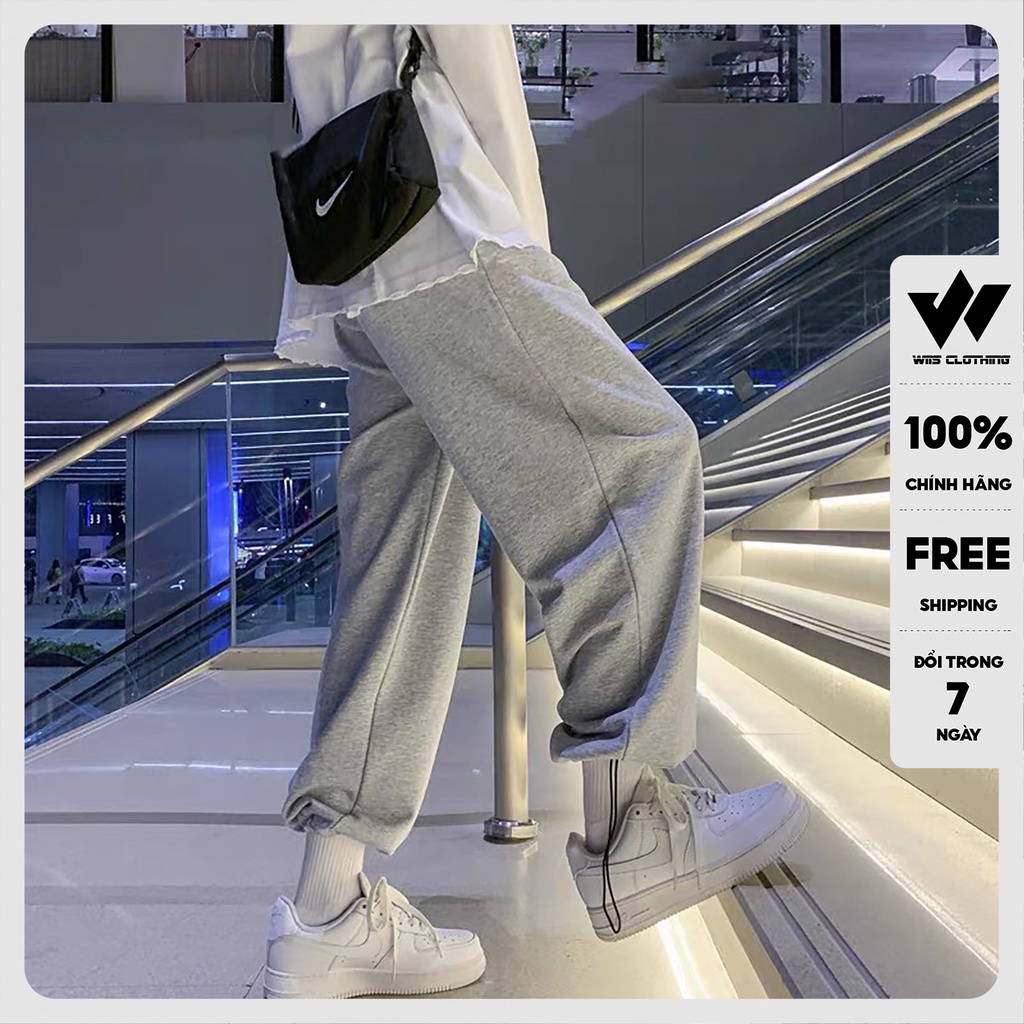 Quần jogger ống rộng bó chun unisex dây rút basic nam nữ oversize ullzang