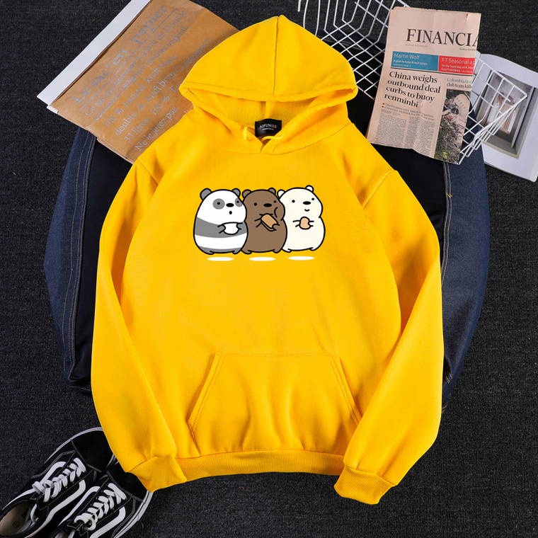 JINDIHUAGONG [Áo hoodie cotton chui đầu hình We Bare Bears thời trang đơn giản cho nam]