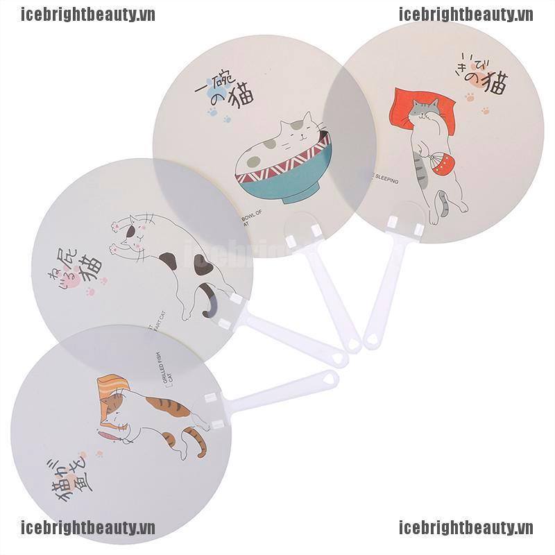 Quạt Vải Cầm Tay Hình Mèo / Cây Xương Rồng / Mèo Phong Cách Nhật Bản