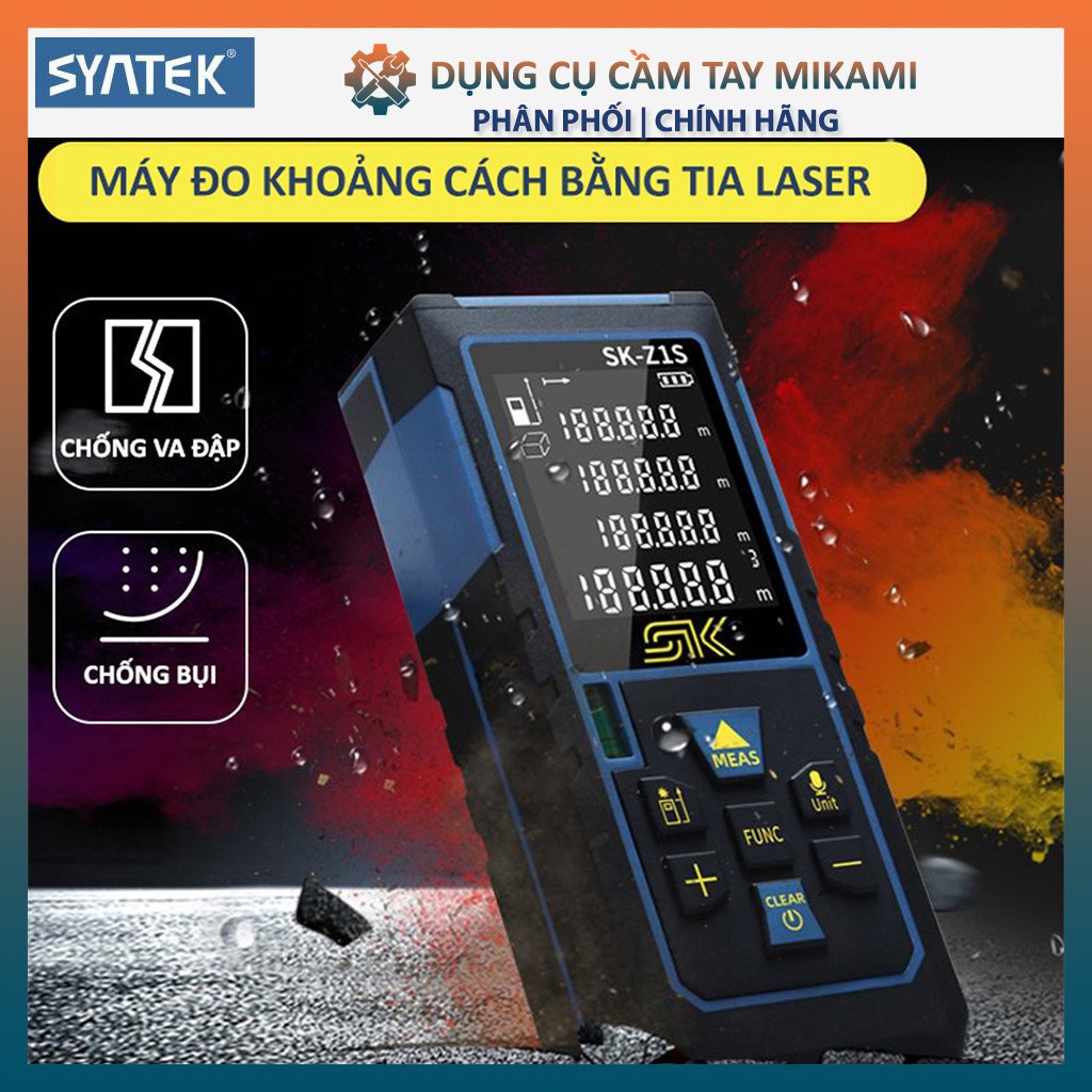 Máy Đo Khoảng Cách bằng tia laser SYNTEX LOẠI 40M, thước đo được nhanh diện tích, thể tích, đổi đơn vị tiện lợi