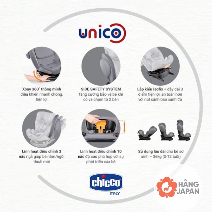 Ghế ngồi ô tô cho bé Chicco UNICO ISOFIX xoay 360 độ, từ sơ sinh đến 12 tuổi - HÀNG CHÍNH HÃNG bản LIMITED