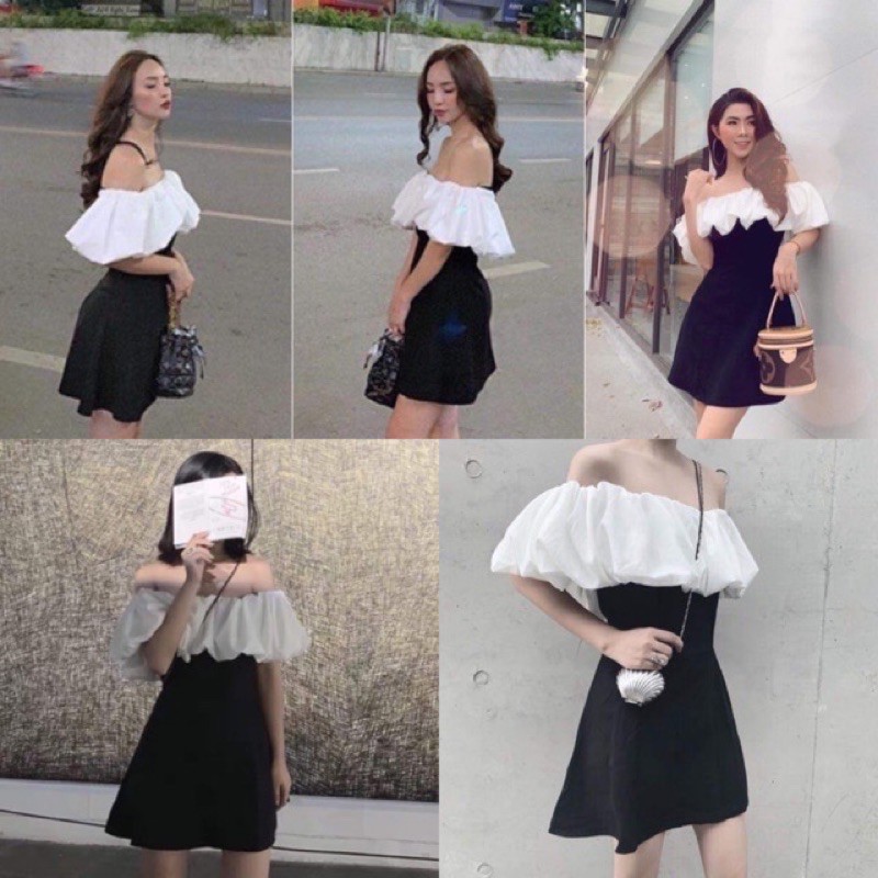 [Mã FAMAYWA2 giảm 10K đơn 50K] [FREESHIP] Đầm BlackwhiteTrễ Vai Đen Trắng 🌸 Nasu May🌸 Váy Bệt Vai Nhún Bèo Hot | BigBuy360 - bigbuy360.vn