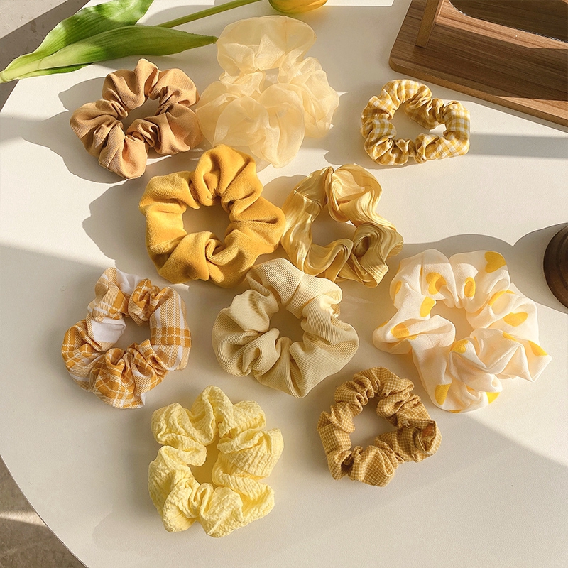 Màu Vàng Scrunchies Hoa Cúc Bươm Voan Cột Tóc Scrunchie Con Gái Chun Buộc Tóc Phụ Kiện Tóc