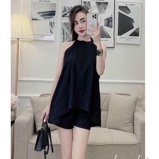 Set đồ nữ đũi, bộ đồ nữ hè áo yếm quần đùi chất đũi dễ thương