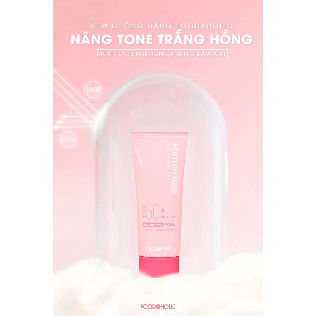 Kem Chống Nắng Nâng Tone Foodaholic Multi Defense Tone Up Sun Cream SPF 50+ PA ++++ (70ml)