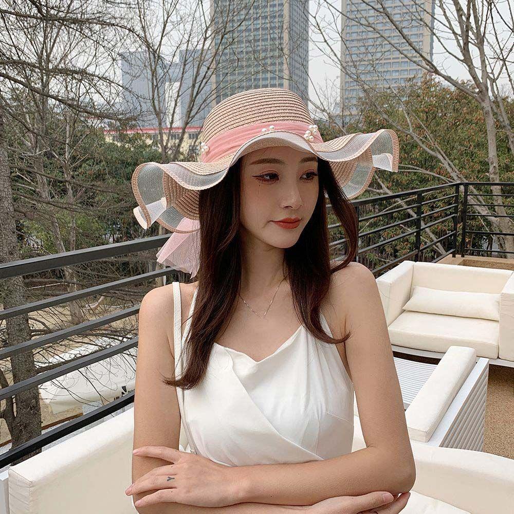 Nón Cối Phối Ren Ruy Băng Thắt Nơ Cỡ Lớn Thời Trang Đi Biển Mùa Hè Cho Nữ WMES15H