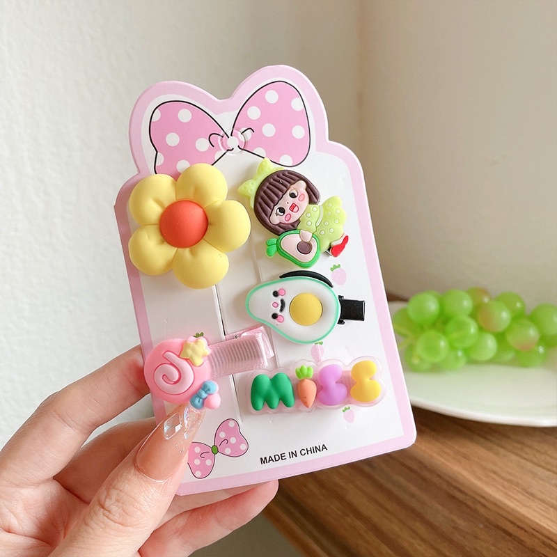 Sét 5 Kẹp tóc phong cách Hàn Quốc trái cây, hoạt hình, hoa, kem, công chúa xinh ngất ngây cho bé gái