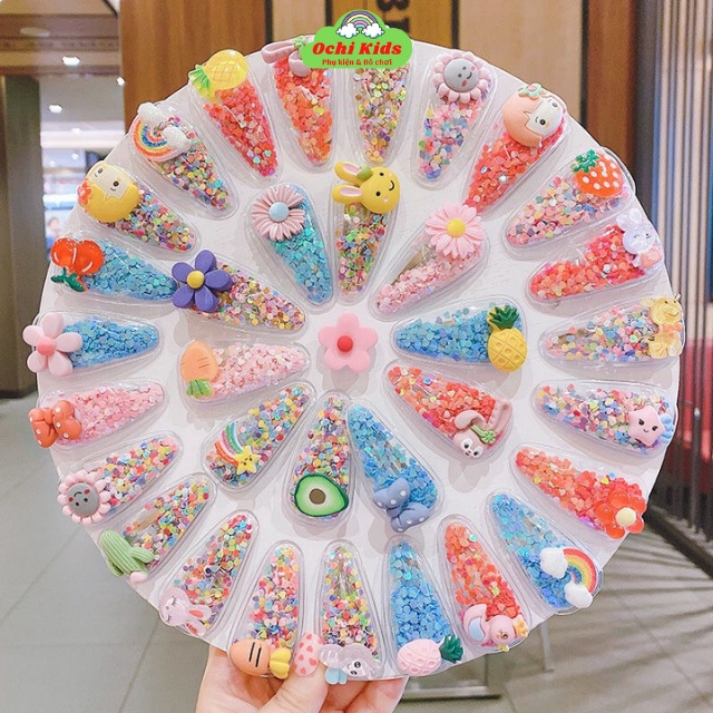 Set 5 kẹp tóc mái kim sa óng ánh cho bé gái, cặp ghim nhỏ, cặp tóc mái cho bé Ochi Kids
