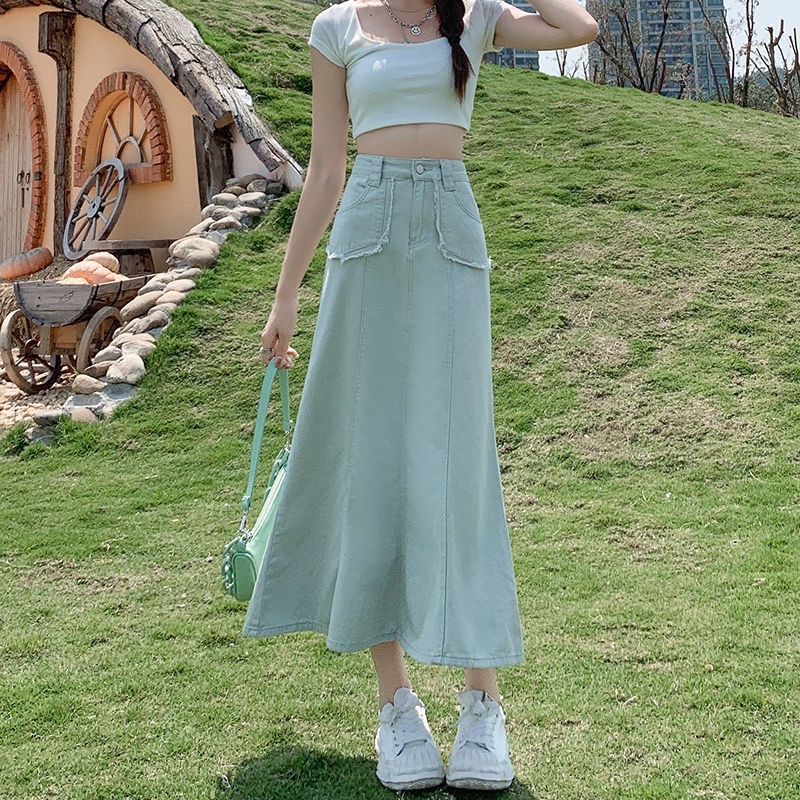 Chân Váy Jean, Bò Midi Dáng Chữ A Dài Taobao Order