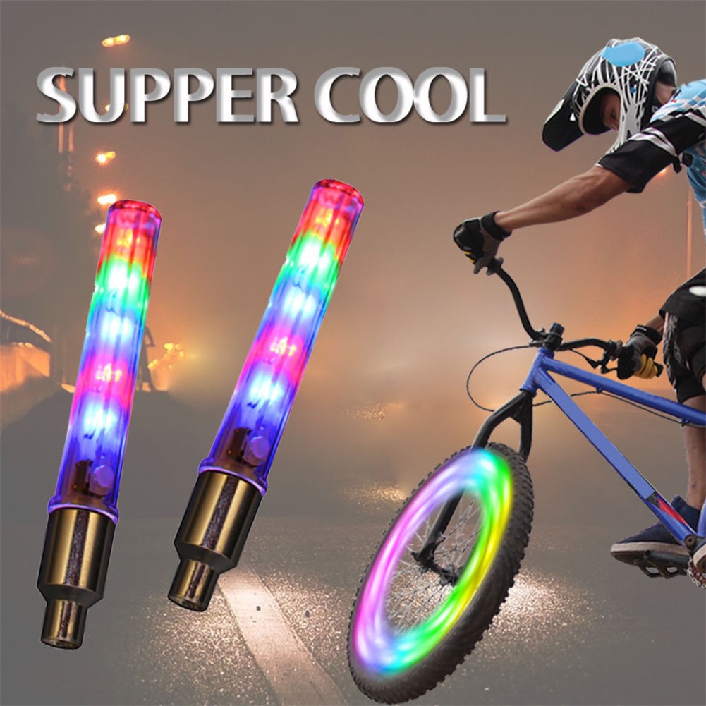 Bộ 2 đèn Led gắn van bánh xe đạp trang trí an toàn lấp lánh