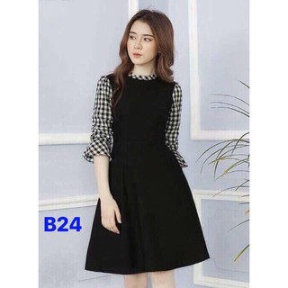 ĐẦM XÒE THUN CAO CẤP PHỐI TAY CARO DỄ THƯƠNG - B24