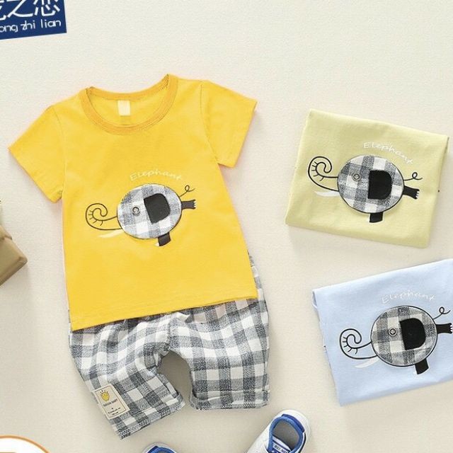 BỘ BÉ TRAI - BỘ VOI KẺ CARO CHO BÉ GT