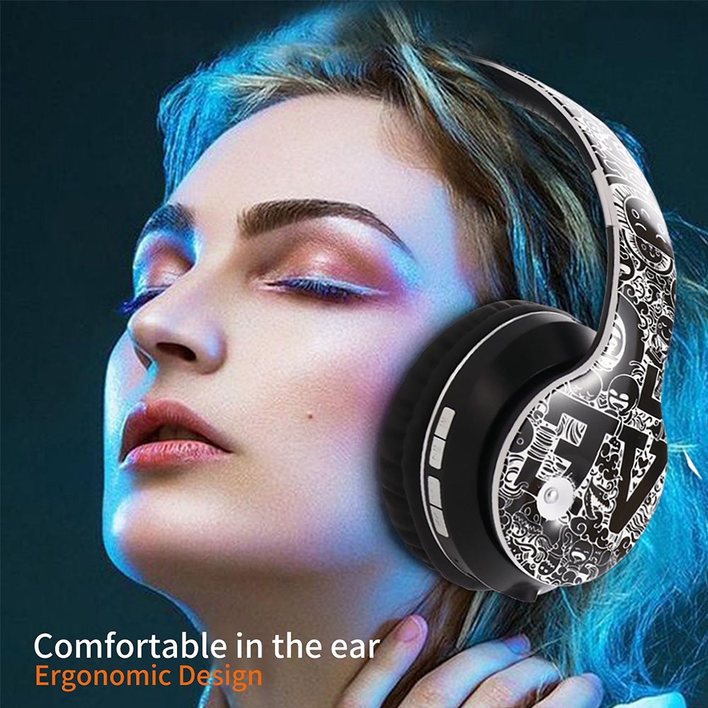 tai nghe chụp tai PULIERDE B1 Bluetooth 5.0 Chụp Tai Có Mic Âm Thanh Hifi Thiết Kế Graffiti Cho Máy Tính PC Điện Thoại