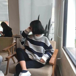 Áo Sweater Sọc Ngang Xám Đen