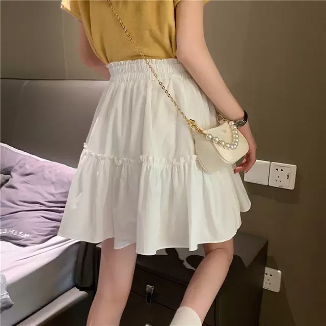 CHÂN VÁY CẠP CHUN 2 TẦNG CHẤT THÔ ĐŨI MÀU ĐEN VÀ TRẮNG