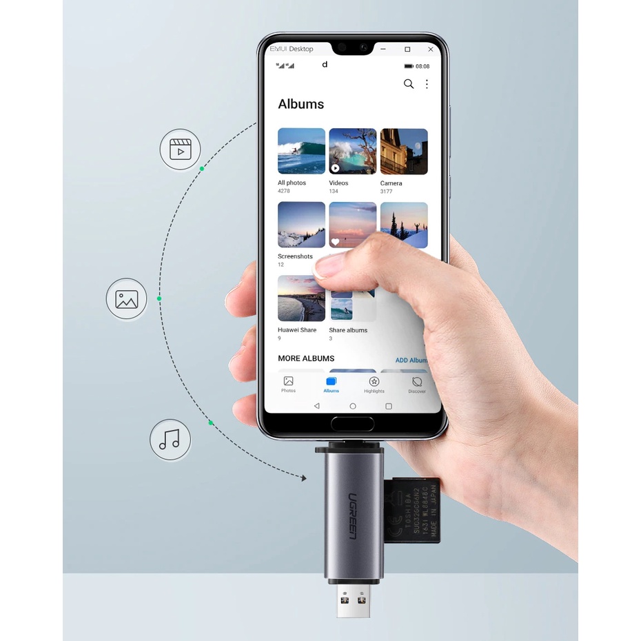 Đầu Đọc Thẻ Nhớ SD TF Cổng USB , Type C Dùng Cho Điện Thoại, Máy Tính Ugreen CM184 - BH 18T Chính Hãng