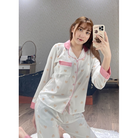 Bộ Pijama Lụa Satin Hoạ Tiết Mới