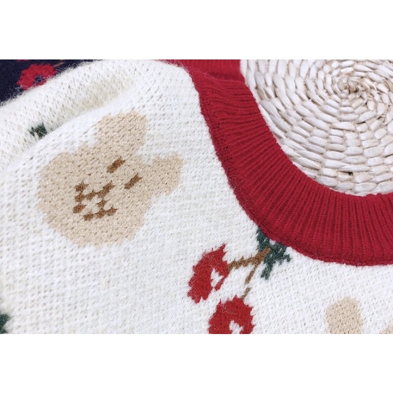 Áo len thỏ cho bé gái, áo len dày ấm vintage