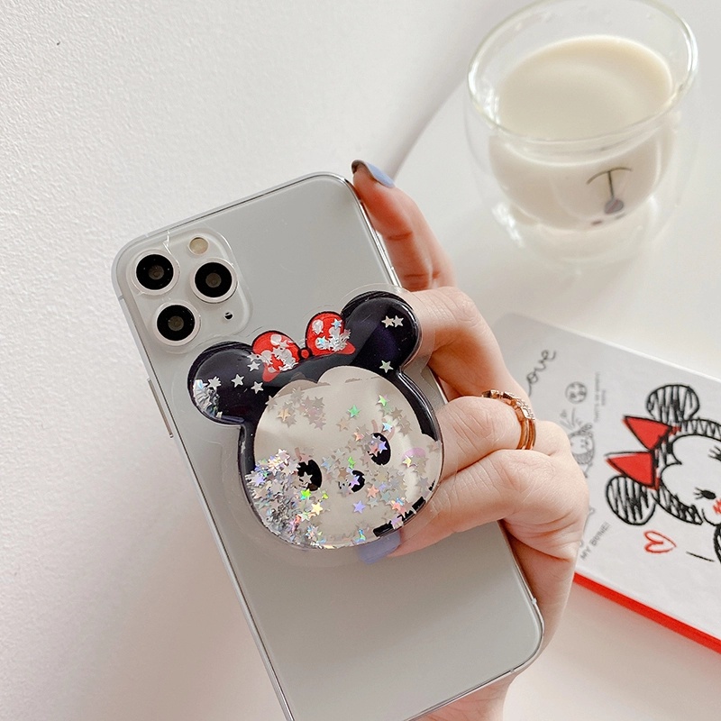 Giá đỡ điện thoại kim tuyến nước in hình Doraemon / Mickey / Minnie / Mèo / Crayon / Snoopy / vịt / Mike