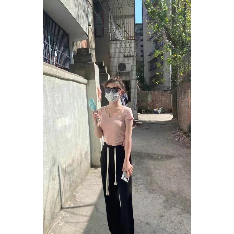 Áo thun croptop dây rút pastel siêu xinh siêu mát hack dáng siêu đẹp