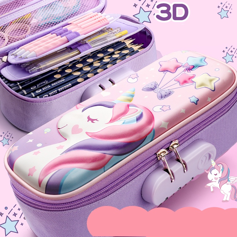 Túi Đựng Bút Hai Lớp Có Khóa Mật Khẩu Dễ Thương Cho Học Sinh Tiểu Học