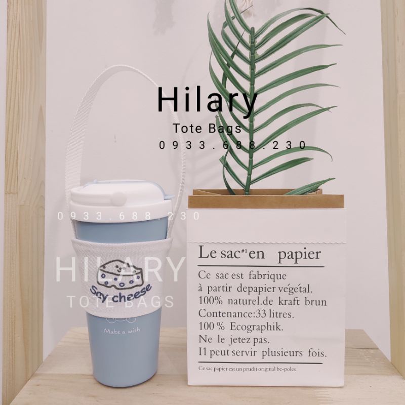 Túi Vải Xách Ly Trà Sữa Dưới 500ml In Chữ Cheese Dây Đai Mỏng