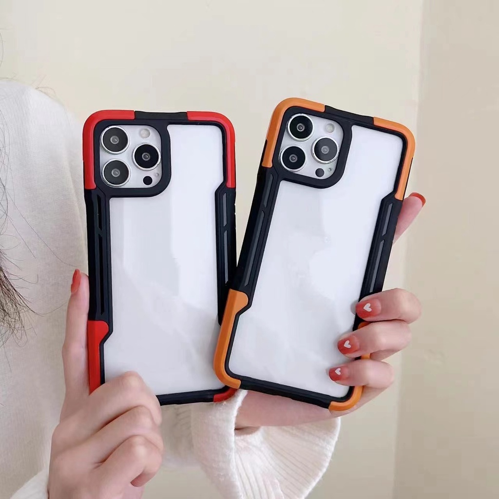 Ốp Điện Thoại Armor Tpu Mềm Trong Suốt Màu Trơn Chống Sốc 3 Trong 1 Cho iPhone 11 12 13 14 Pro XS Max XR 7 8 Plus SE