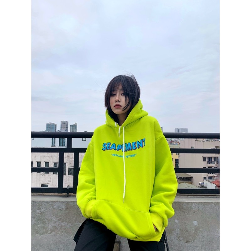 Áo hoodie xanh neon chữ
