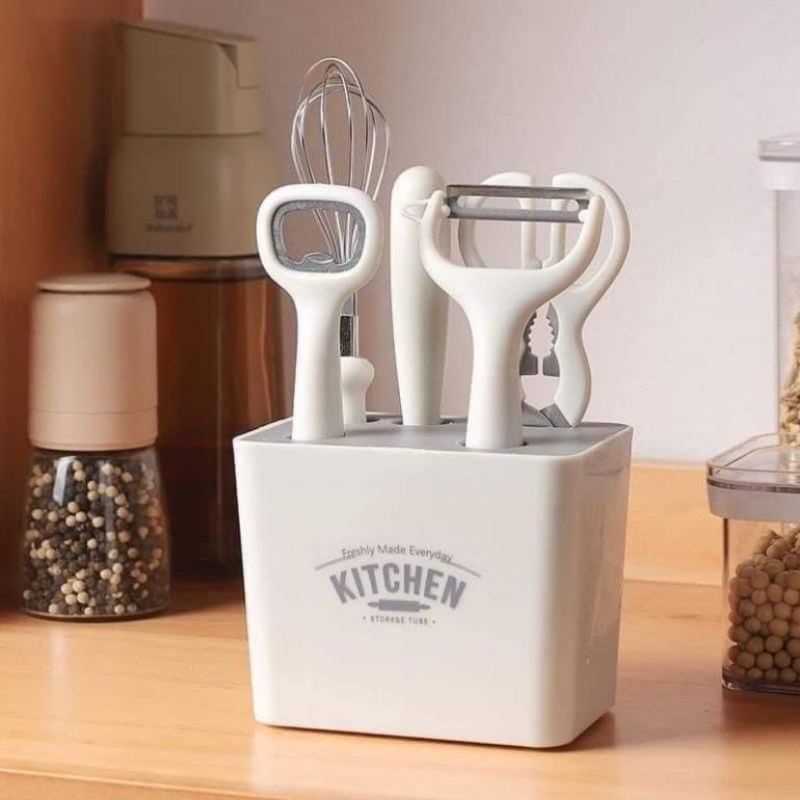 Sét 6 món nhà bếp, dao gọt hoa quả, nạo vỏ, kéo, que đánh bọt xịn sò