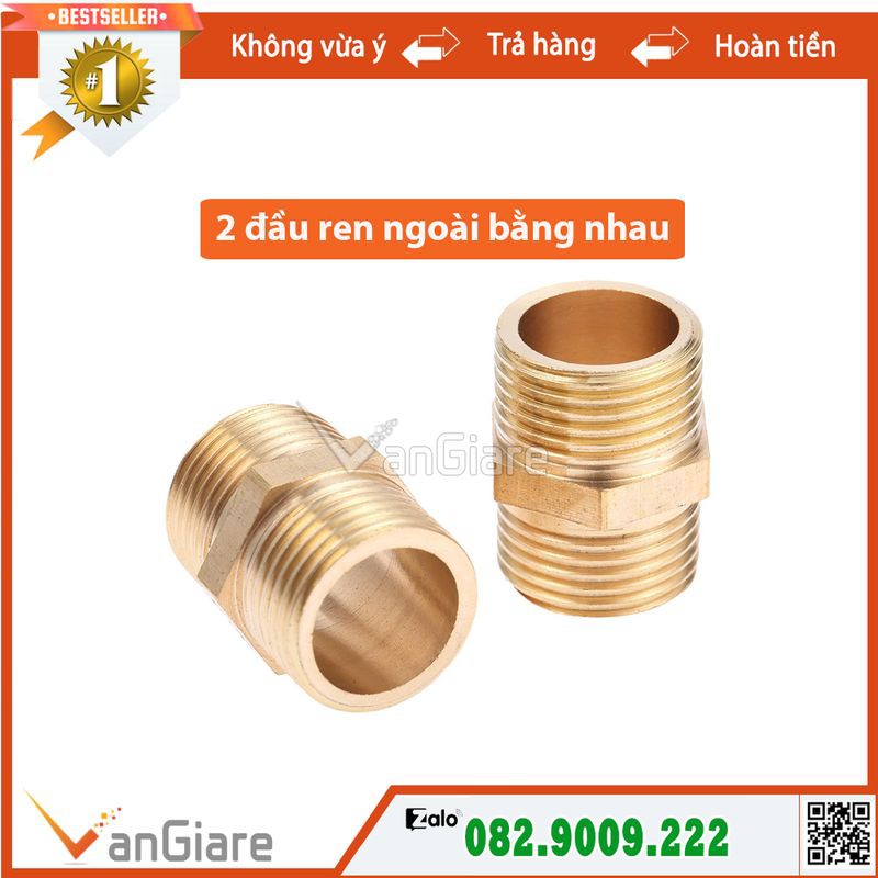 (Đủ size) Kép thau - Nối 2 đầu ren ngoài đồng thau 9.6 13 14 17 21 22 27 34