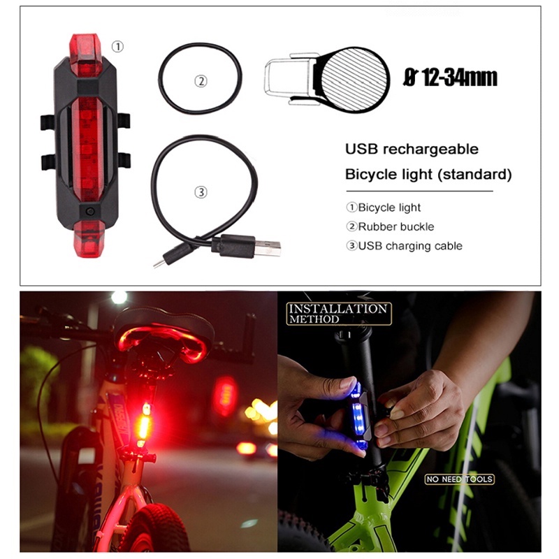 Đèn Tín Hiệu Gắn Đuôi Xe Đạp Chống Nước Có Thể Sạc Lại Bằng Cổng USB