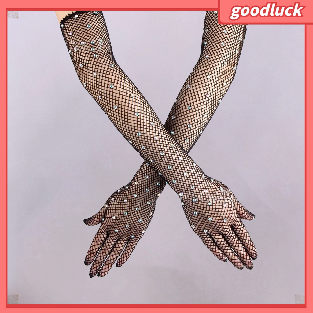 1 Đôi Găng Tay Lưới Đính Đá Co Giãn Dành Cho Nữ