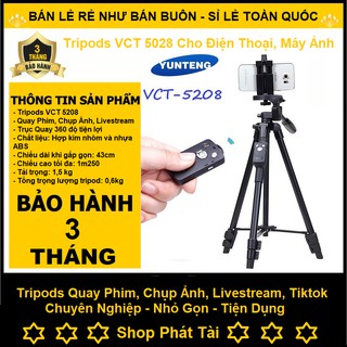 Giá Đỡ Điện Thoại, Chân Máy Ảnh Camera Livestream Chuyên Nghiệp Chính Hãng Yunteng VCT 5208