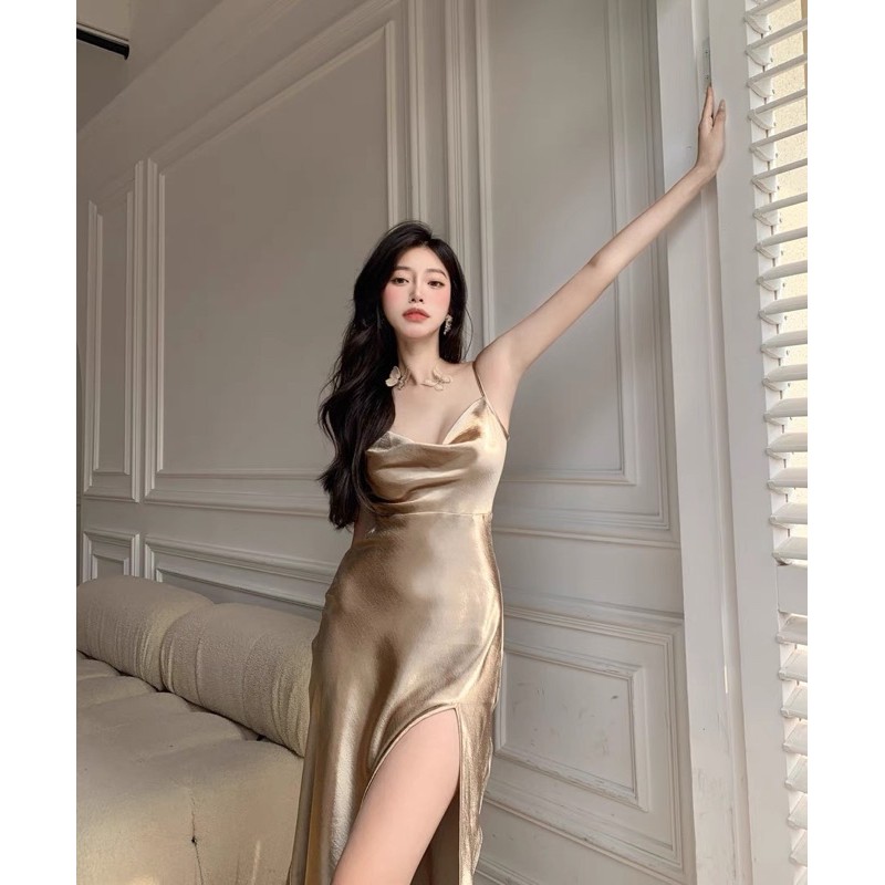 Váy hai dây lụa xẻ tà-NHƯ HÌNH | BigBuy360 - bigbuy360.vn