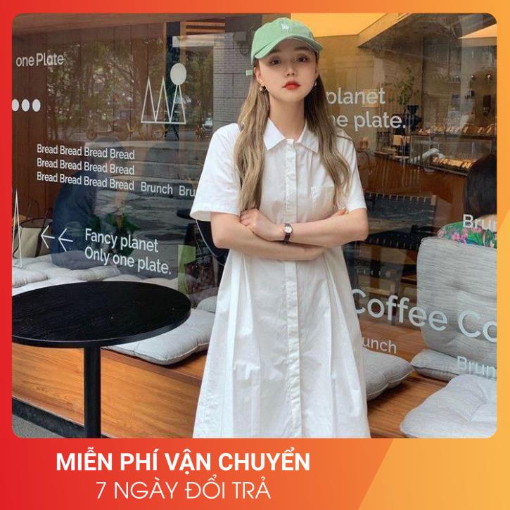 Đầm Sơ Mi Thô Hàn 24AP Nữ [FREESHIP] Váy suông dáng rộng tay lỡ, thiết kế viền eo màu TRẮNG | BE cá tính Ulzzang | BigBuy360 - bigbuy360.vn