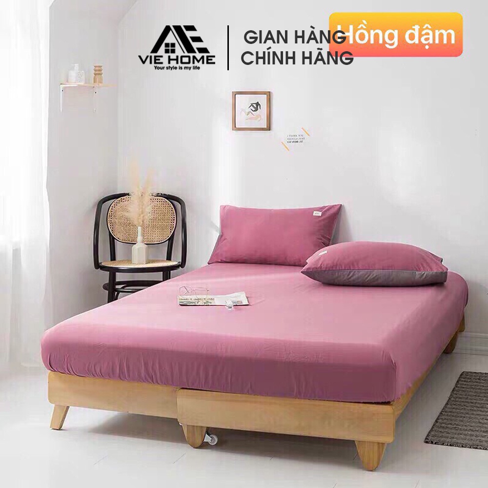 Bộ Ga Giường Vỏ Gối Cotton Tici VIE Home - Bedding đủ kích thước ra trải nệm 1m2, 1m4, 1m6, 1m8, 2m trơn màu