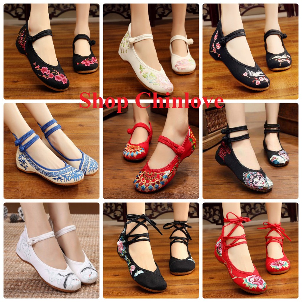 Giày vải thêu - Giày Thêu Cổ Trang cao 3cm