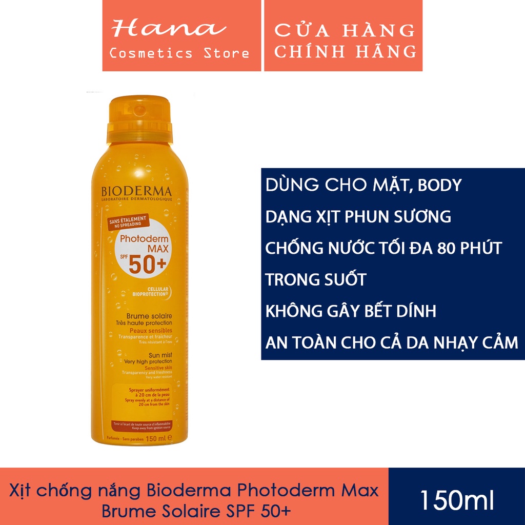 [𝐂𝐡𝐮𝐚̂̉𝐧 𝐡𝐚̃𝐧𝐠] Xịt chống nắng Bioderma Photoderm Max Brume Solaire SPF 50+ [ 150ml ]