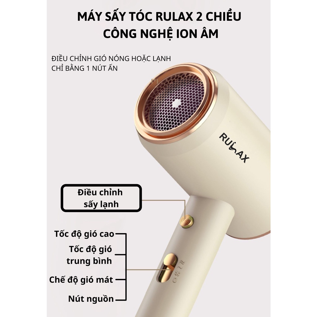 Máy Sấy Tóc Rulax 2 Chiều Nóng Lạnh, Chống Xơ Rối Tóc Bằng Công Nghệ ION - Hàng Chính Hãng