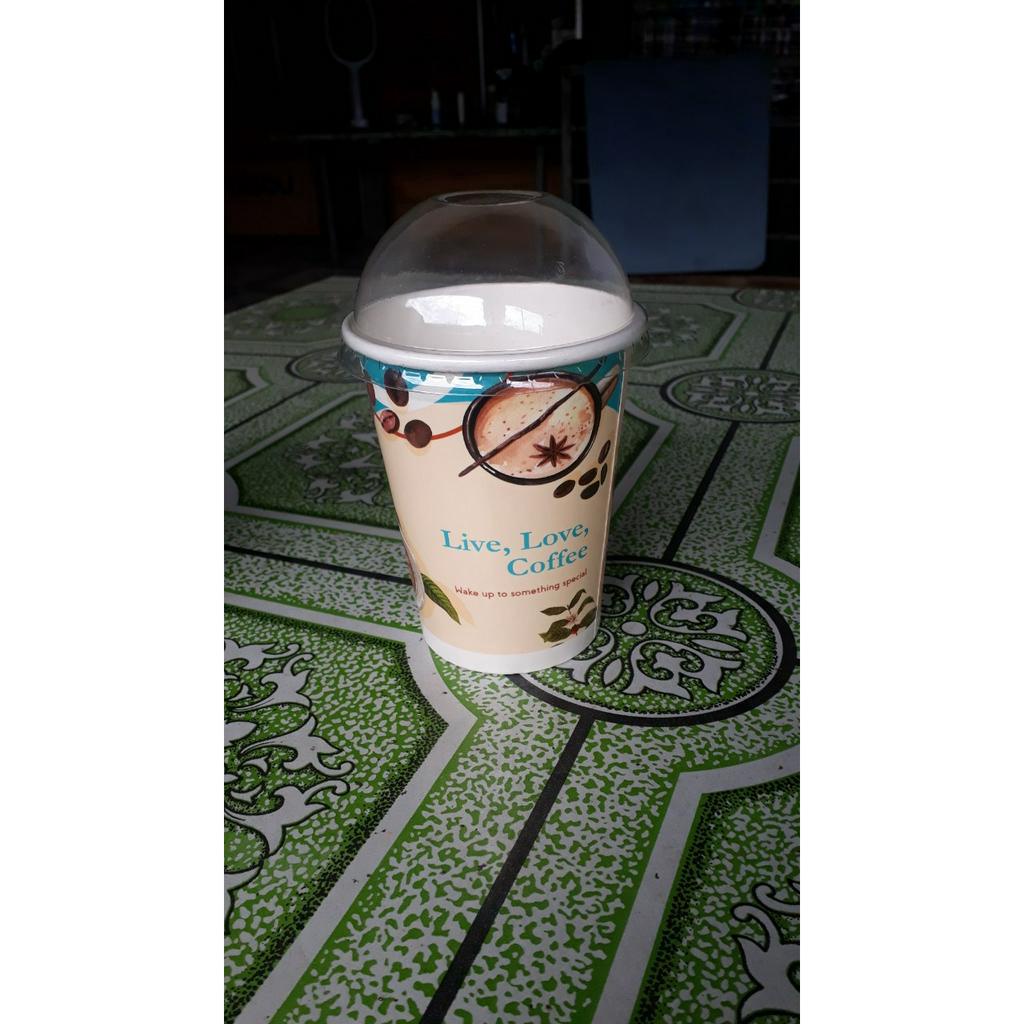 Ly giấy 360ml 14oz mẫu Live, Love, Coffee, Set 100 cái kèm nắp