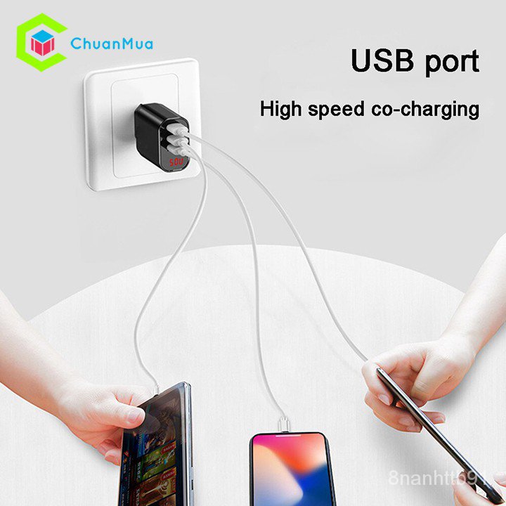 Cốc Sạc Điện Thoại 3 Cổng USB Đèn Led Hiện Thị Thông Số Khi Sạc Cho Điện Thoại Iphone