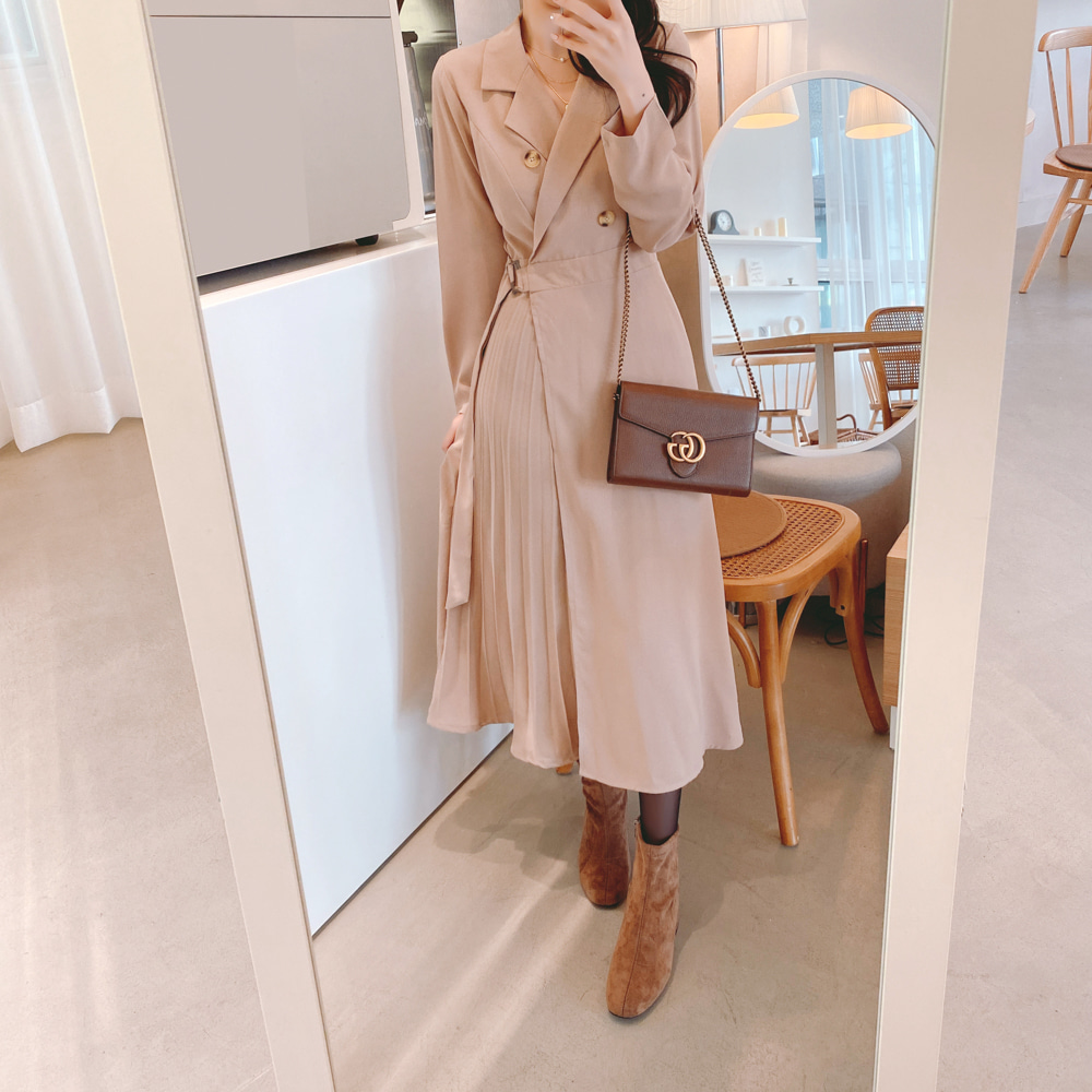 Đầm midi peppermint 32340 tay dài cổ chữ V màu trơn thiết kế đơn giản sành điệu