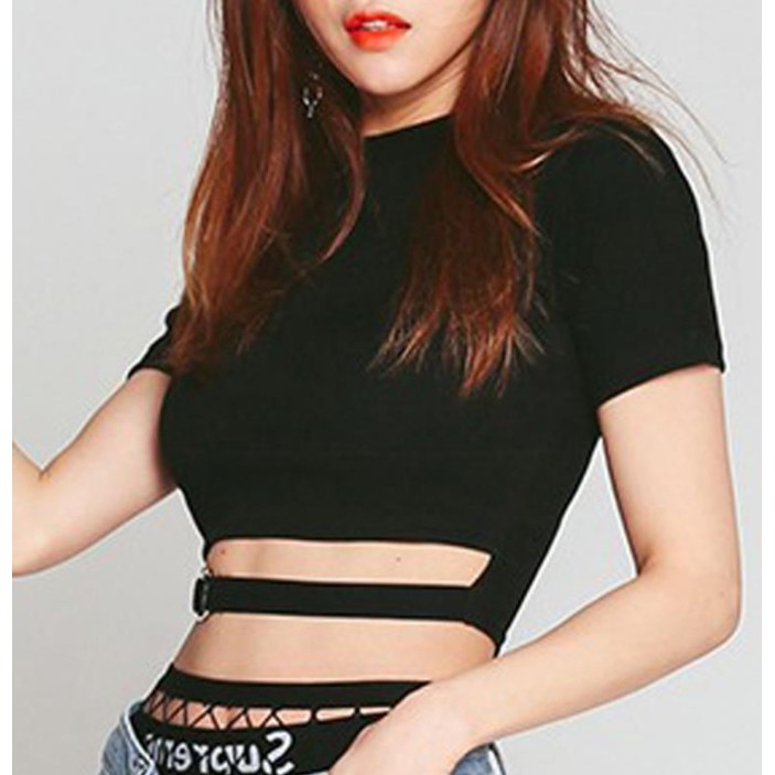 Blackpink_ÁO CROPTOP ĐEN HỞ BỤNG CÁ TÍNH | BigBuy360 - bigbuy360.vn