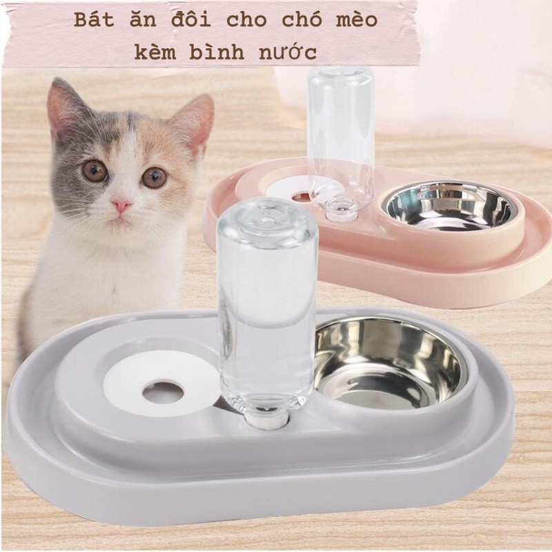 [Mã PET50K giảm Giảm 10% - Tối đa 50K đơn từ 250K] Bát ăn đôi chống kiến kèm bình nước tự động size to Kún miu