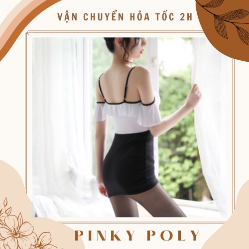 Set Cosplay Cô Thư Kí Trễ Vai - Set váy ngủ cosplay anime PinkyPoly - Hai Màu Đen Xám CP05 | BigBuy360 - bigbuy360.vn
