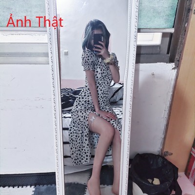 Váy Đầm Nữ Hoa Dáng Dài Xẻ Tà Tay Phồng Chanh Sả Sexy Tiểu Thư Bánh Bèo Tôn Dáng - Smart House - Cam Kết Chất Lượng